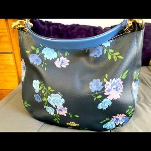 Large Blue Floral Coach Handbag